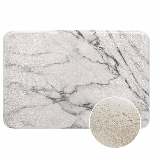 Lungtao Marble Bath Mat for Bathroom Abstract White Gray Marble Texture Bath Rugs Door Mat Non Slip Rubber Backed Bathroom Floor Mat for Bathtub Sink Shower 20"X32"