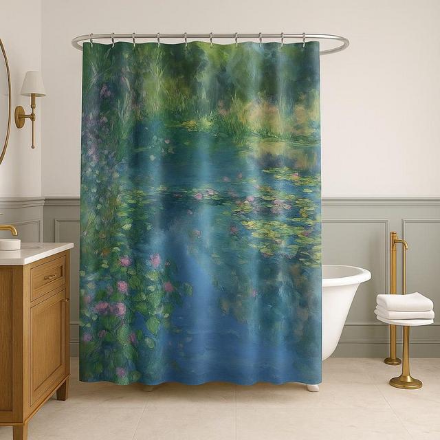 Monet Water Lily Shower Curtain: Tranquil Garden Art, Elegant Bathroom Decor (71"x74")