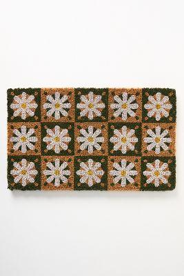 Checkered Daisies Coir Printed Doormat