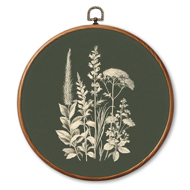 Chicimln Dark Green Botanical Round Wall Art, Vintage Moody Floral Framed Canvas Prints, Dark Academia Cottagecore Wildflower Circle Wall Hanging Decor for Home Bedroom Living Room 10x10 Inch