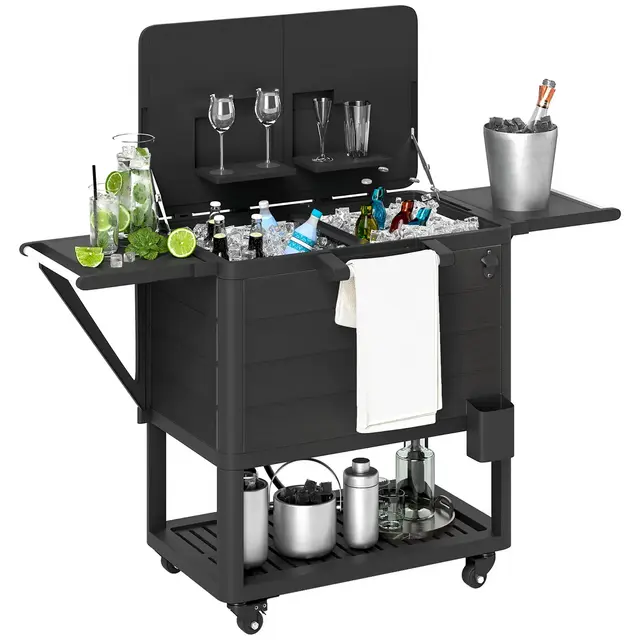Outsunny 104 Quart Patio Cooler Cart, Outdoor Beverage Rolling Ice Chest with Bottle Opener and Shelves for Pool Deck BBQ Cookouts Party, Black