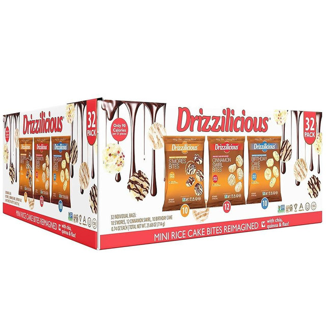 Drizzilicious Mini Rice Cakes Variety Pack - Rice Crisps, Healthy Snack for Adults and Kids, Flavored Rice Cakes, Vegan, Gluten Free, Allergen Free, Only 90 Calories Per Bag - .74 oz (Pack of 32)