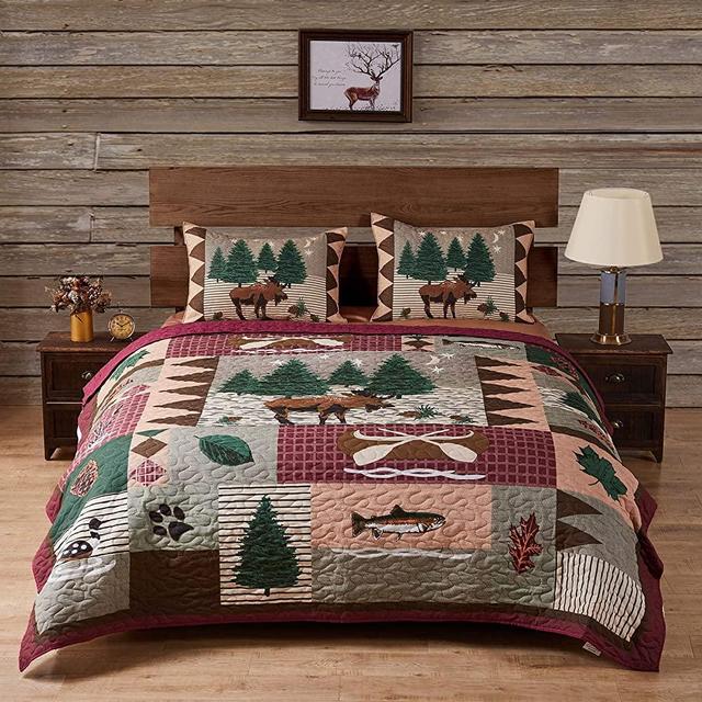 Greenland Home Moose Lodge Quilt Set, Queen, Natural