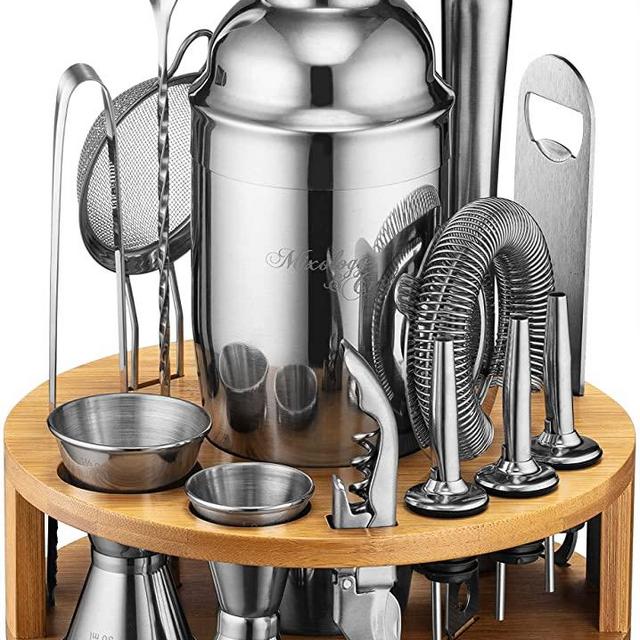 Mixology Bartender Kit: 15-Piece Bar Set Cocktail Shaker Set with Stylish Bamboo Stand | Perfect for Home Bar Tools Bartender Tool Kit and Martini Cocktail Shaker for Awesome Drink Mixing Experience