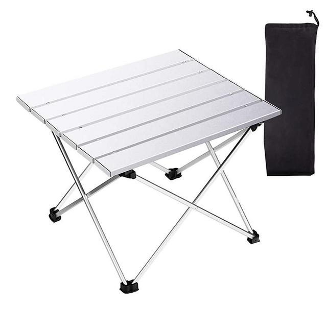 Portable Camping Table,Folding Side Table Aluminum Top for Outdoor Cooking, Hiking, Travel, Picnic(Sliver,Medium)