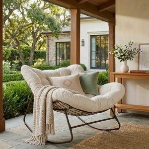 Outdoor Oversize Papasan Rocking Chair - Cream & Brown