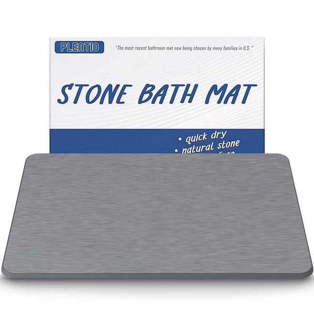 Plentio Stone Bath Mat, Non-Slip Natural Diatomaceous Earth Bath Mat, 23.5" x 15.5" Super Absorbent Quick Drying, Multifunctional Eco-Friendly Bath Stone Mat, Easy to Clean, Light Gray