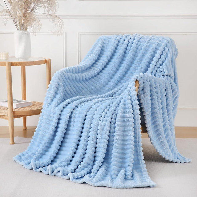 YIICKO Light Blue Throw Blanket for Couch Sofa 50x60 inches Striped Fleece Blankets Room Home Decor Lightweight Plush Soft Cozy Gifts for Women Mom Girls