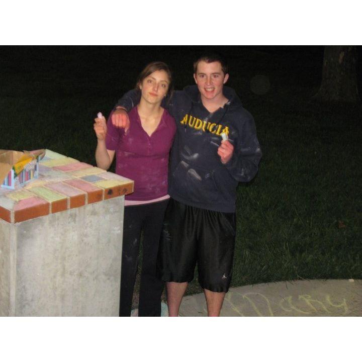 Our first flirtatious moments at Benedictine...with a chalk war.