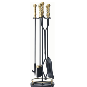 Fireplace Tools Set, 5-Pieces Indoor Outdoor Sturdy Fire Place Poker Sets with Retro Gold Handle, FTS45GD