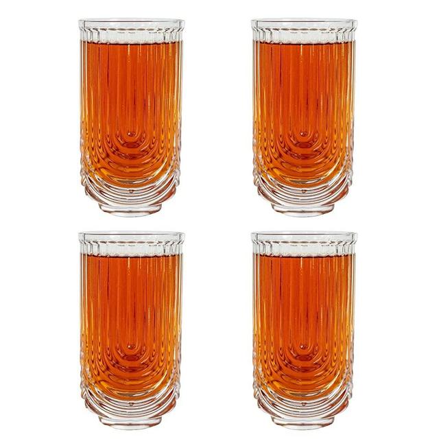 Greenline Goods Art Deco Cocktail Glasses (Set Of 4) Highball Ribbed Wave Glasses - 14oz Vintage Crystal Glasses Drinking Set - Ripple Aesthetic Tumblers For Drinking - Heavy Base Retro Origami Design