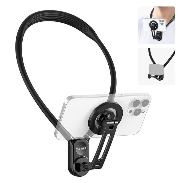 NEEWER Magnetic Neck Holder for Action Camera & Phone, Hands Free Tripod Chest Mount Compatible with GoPro DJI Insta360 Magsafe iPhone Android, Phone Holder for Video Recording POV Vlog, GP16