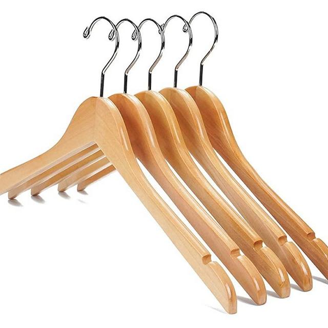 Nature Smile Solid Gugertree Wood Shirt and Dress Hangers with Notches with Anti-Rust Chrome Hook Pack of 10 (Natural)