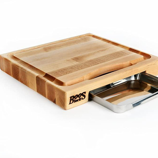 John Boos Block PM1514225-P Newton Prep Master Maple Wood Reversible Cutting Board with Juice Groove and-Pan, 15 Inches x 14 Inches x 2.25 Inches