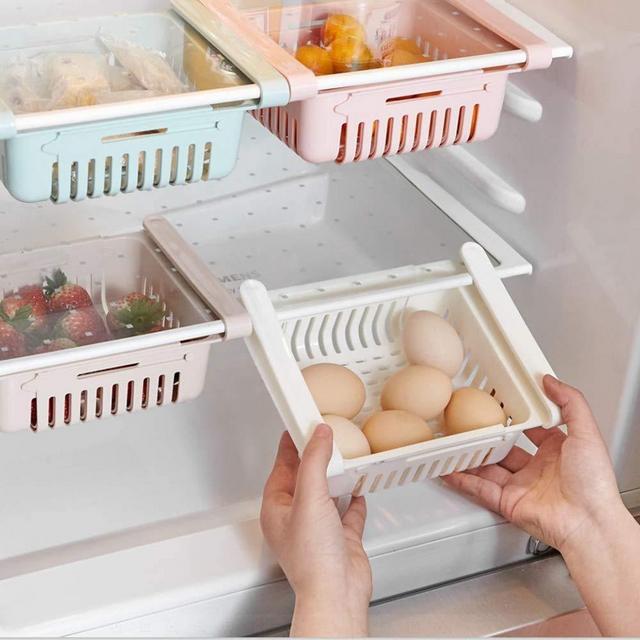 Fridge Drawer Organizer, 4 Pack Retractable Drawer Refrigerator Storage Box, Unique Design Pull Out Bins, Fridge Shelf Holder Storage Box, Small Size, Fit for Fridge Shelf Under 0.5 inch …