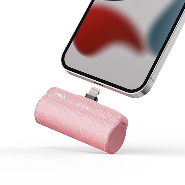 iWALK Mini Portable Charger for iPhone with Built in Cable[Upgraded], 3350mAh Ultra-Compact Power Bank Small Battery Pack Charger Compatible with iPhone 13/12/12 Pro Max/11 Pro/8/7 Airpods,Pink