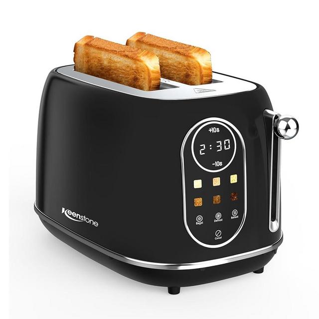 Keenstone Toaster Touch Control, Retro Toaster with Touchscreen, Stainless Steel 2 Slice Toaster Extra Wide Slot Features Bagel, Reheat, Defrost, Cancel, 6 Shade Settings&Removable Crumb Tray