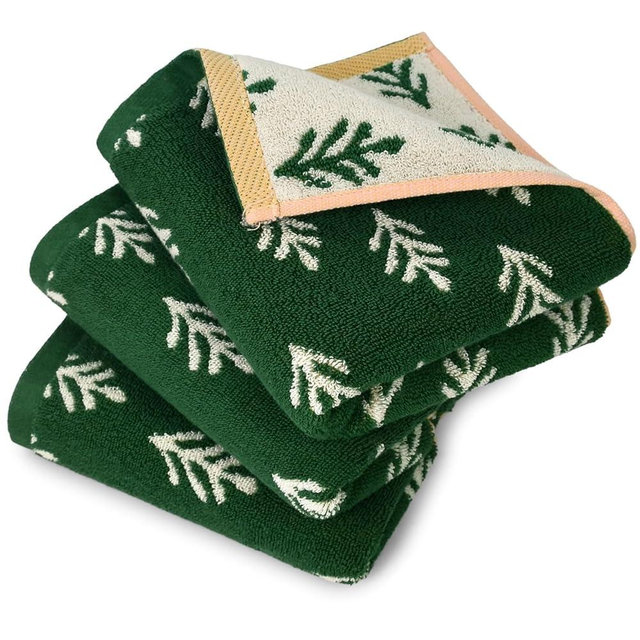 Jacquotha Green Hand Towels Set of 3, Ultra-Soft Cotton Kitchen Towels for Bathroom Everyday Use, Cute Tree Design for Spring Decor