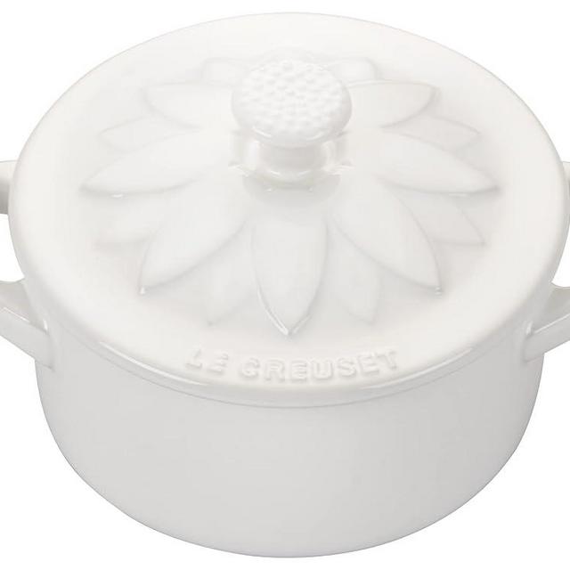 Le Creuset Stoneware Mini Round Cocotte with Flower Lid, 8oz., White