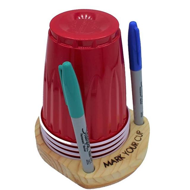 Party Cup Holder with Marker Slots, Perfect for Any Occasion! Made from Wood