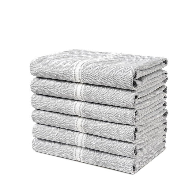 LANE LINEN Kitchen Towels Set - 100% Pure Cotton Dish Towels for Kitchen, Super Absorbent Kitchen Hand Towel, Grey Tea Towels, Soft & Durable Dish Cloths, Pack of 6 – 15”x25”, Grey Chambray