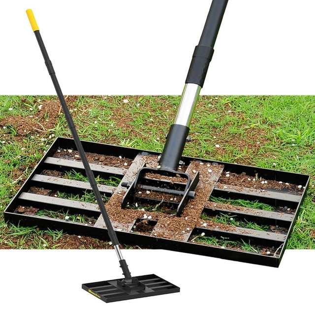 BlumeTrec Lawn Leveling Rake, 17"x10" Heavy Duty Sand Leveling Tool with 6.7FT Stainless Steel Long Handle, Golf Rake for Soil, Compost, Gravel, Lawn Leveler for Yard, Garden, Landscaping Level Tool