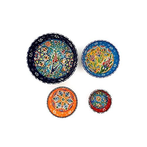 Ayennur Decorative Turkish Ceramic Set of 4 for Soup,Salad,Rice,or Pasta Serving with Finger Bowl