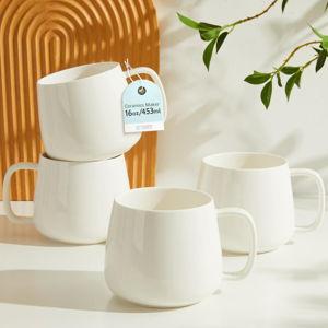 Teocera 16oz Ceramic Coffee Mugs Set of 4 – Stackable Latte Cups, Microwave, Dishwasher & Oven Safe – Ideal for Coffee, Cappuccino, Hot Chocolate, Housewarming Gifts，White