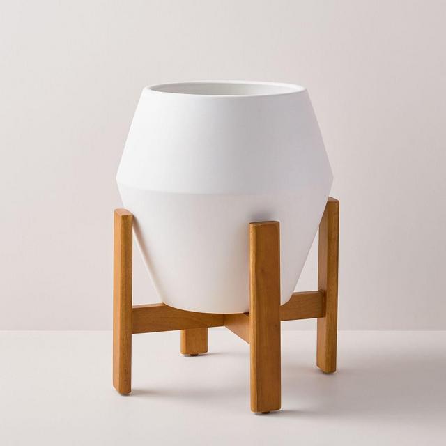 Ilya Turned Wood Planters, White, Large