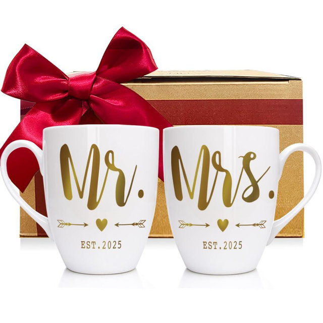CATABUBU EST 2025 Mr Mrs Mugs Set Wedding Gift for Couples, Announcement to be Newlywed Gifts, Novelty Wedding Shower Bridal Shower Couples Gift for Women Men, Valentine Gift for Newlywed
