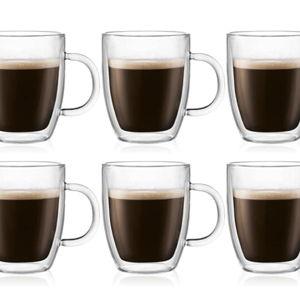 Bodum 10oz Bistro Double Wall Insulated Mug, High-Heat Borosilicate Glass, Set of 6, Clear
