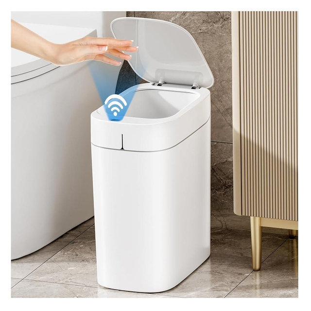 MOPALL Bathroom Trash Can with Lid, Motion Sensor Trash Can Automatic Touchless, 3.5 Gallon Smart Garbage Can with Lid,Auto-Adsorption Slim Small Waste Basket for Bedroom,Bathroom,Kitchen