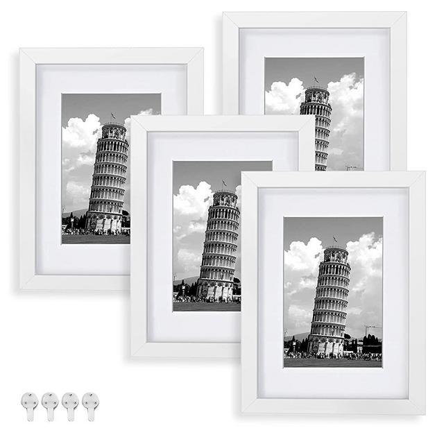 Nacial Picture Frames 8x10 Set of 4, White Photo Frame, Display 5x7 Photo with Mat and 8x10 photo without Mat, Picture Frames Collage for Wall or Tabletop