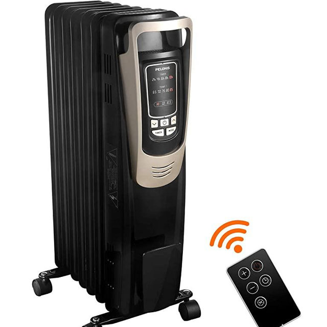 PELONIS 2019 Oil Filled Radiator Heater Luxurious Champagne Portable Space Heater with Programmable Thermostat, 10H Timer, Remote Control, Tip Over&Overheating Functions. Quiet Heater for Home Office