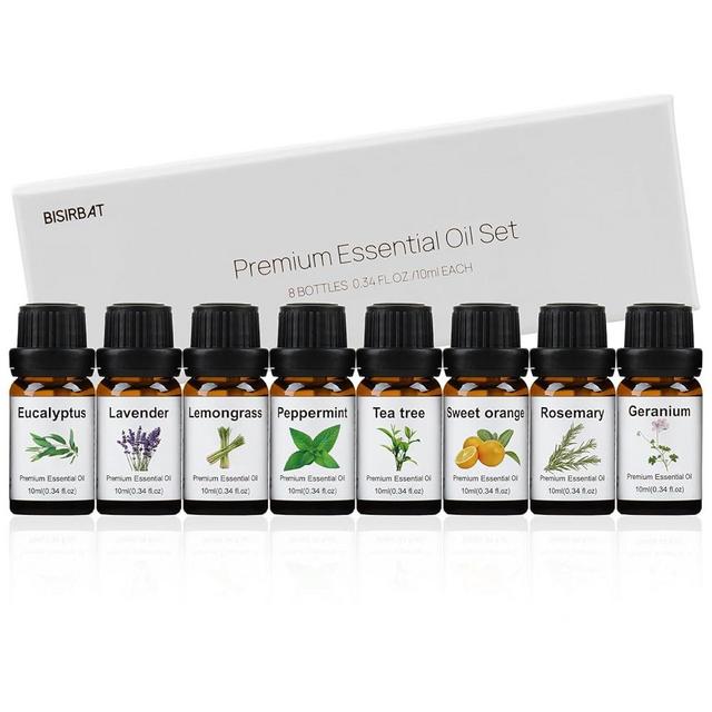 Essential Oils Set - Top 8 Natural Pure Essential Oils for Diffuser for Home, Air Freshening, Humidifiers - Aromatherapy Oils for Massage, Candle&Soap Making, Laundry - Scented Oil Set (10ml)