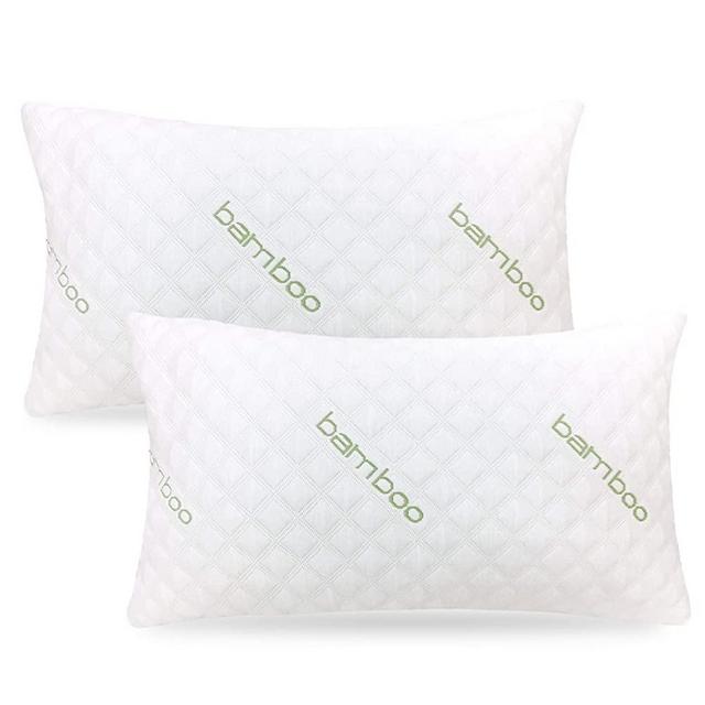 ik Bamboo Pillow (2-Pack) - Premium Pillows for Sleeping - Shredded Memory Foam Pillow with Washable Pillow Cover - Adjustable Loft - (King)