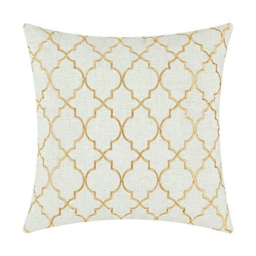 CaliTime Throw Pillow Cover 17 X 17 Inches, Vintage Diamonds Geometric Trellis Embroidered, Gold