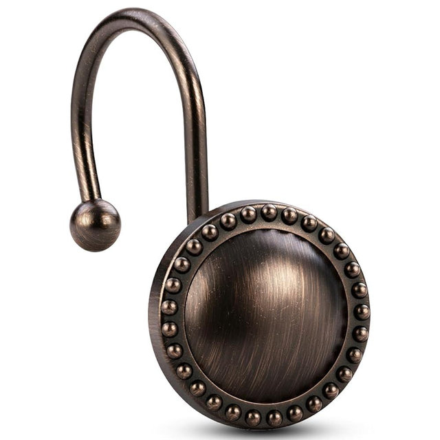 PSPFTN 12-Piece Set of Shower Curtain Hooks，Metal Decorative Rings， Anti-Rust Circular Design，Heavy Duty Design (Bronze)