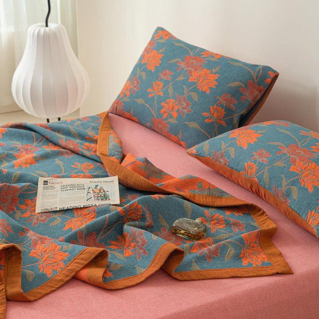Purefair 100% Cotton Muslin Pillow Shams Set of 2 Jacquard Floral Flowers Bloosom Pillow Covers, Soft 3 Layers Gauzy Reversible Pillow Protectors, 20"x30"