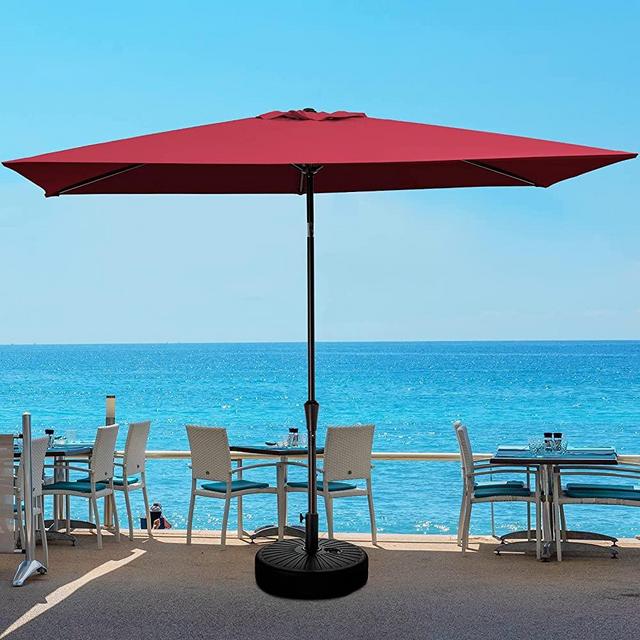 JEAREY 6.5x10 FT Rectangula Patio Umbrellas Aluminum Outdoor Umbrella Market Table Umbrellas with Push Button Tilt, Crank and 6 Sturdy Ribs for Lawn, Garden, Deck, Backyard & Pool, Red