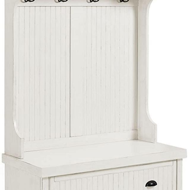 Crosley Furniture Seaside Hall Tree - Distressed White