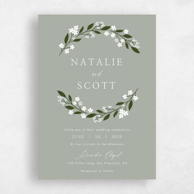 Pale Sage, Green Wedding Invitation - Ortensia Classic