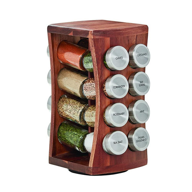 Kamenstein 16 Jar Hourglass Acacia Spice Rack, Brown