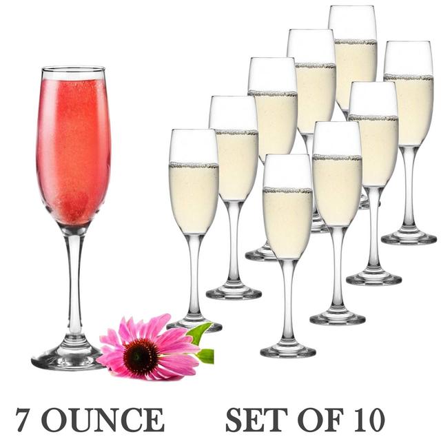 Set of 10 Classic Flute Champagne Glasses (7 Ounce) - Toasting Sparkling Wine/Wedding Flutes
