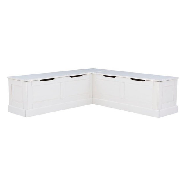 Riverbay Furniture Backless Wood Corner Kitchen Breakfast Nook Bench, with Hidden Storage, in White (Bench Only)