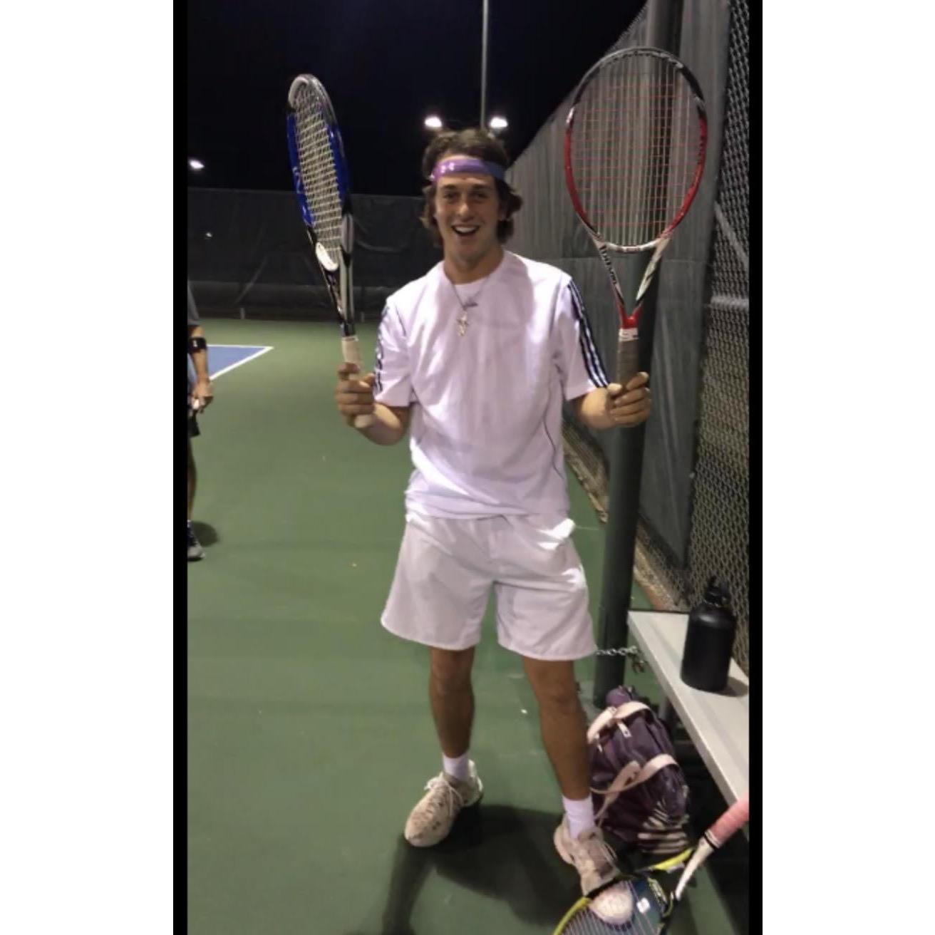 Mark meets the parents by taking them on in a mixed doubles match (we won- probably because of our all-white matching outfits)