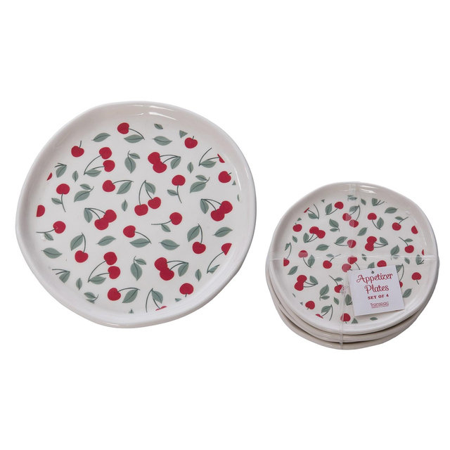 Transpac Dolomite Wildflower Cherry Plates Set of 4 Tabletop Plate Multicolored for Spring Serving and Entertaining