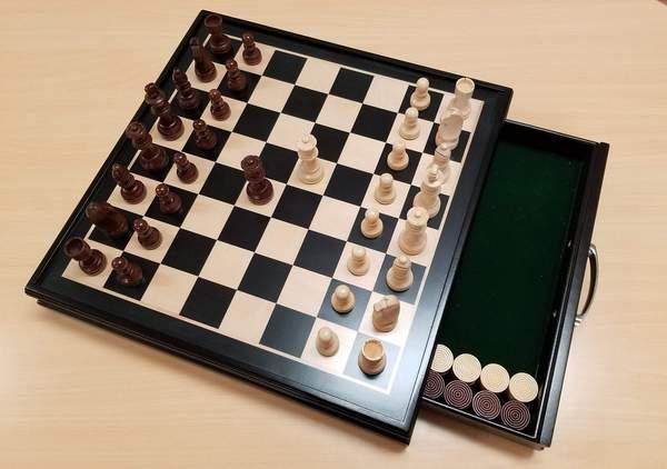 19" Wood Chess and Checkers Set - Black