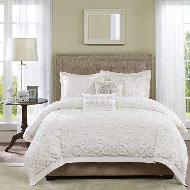 Harbor House 100% Cotton Duvet Set - Trendy Tufted Textured Design, All Season Cozy Bedding Modern Comforter Cover, Matching Shams, Suzanna Ivory Queen(90"x90") 3 Piece