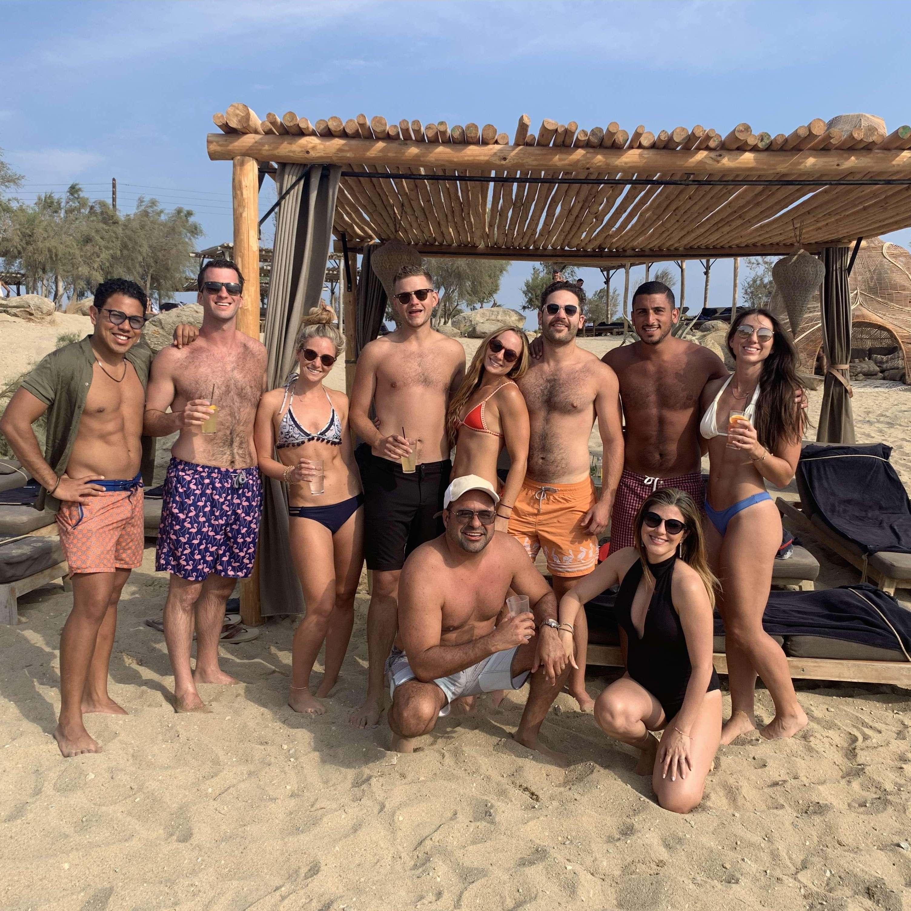 Jen, Alex, & co. do a Greek beach club